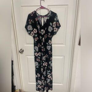 As U Wish Black Short Sleeve Floral Jumpsuit-XS